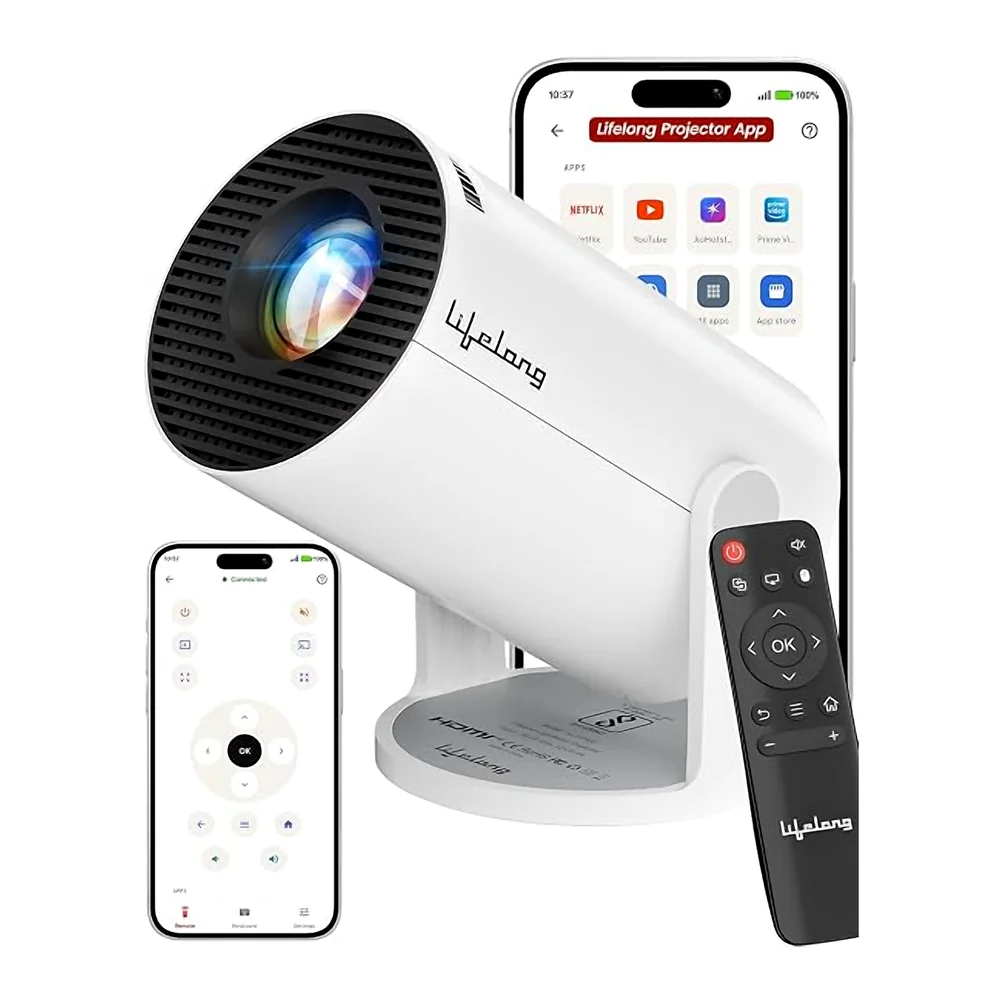 Lifelong Electronics Lightbeam Smart LED Projector | Remote App, Android 14, 1080P & 4K Ultra HD Support, 4000 Lumens