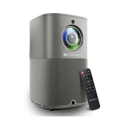 ZEBRONICS PIXAPLAY 18, Smart LED Vertical Projector, 3800 Lumens, 4K Support, Dolby Audio, 200 inch Screen Size, HDMI, USB, WiFi, Supports Bluetooth, 1080p Native